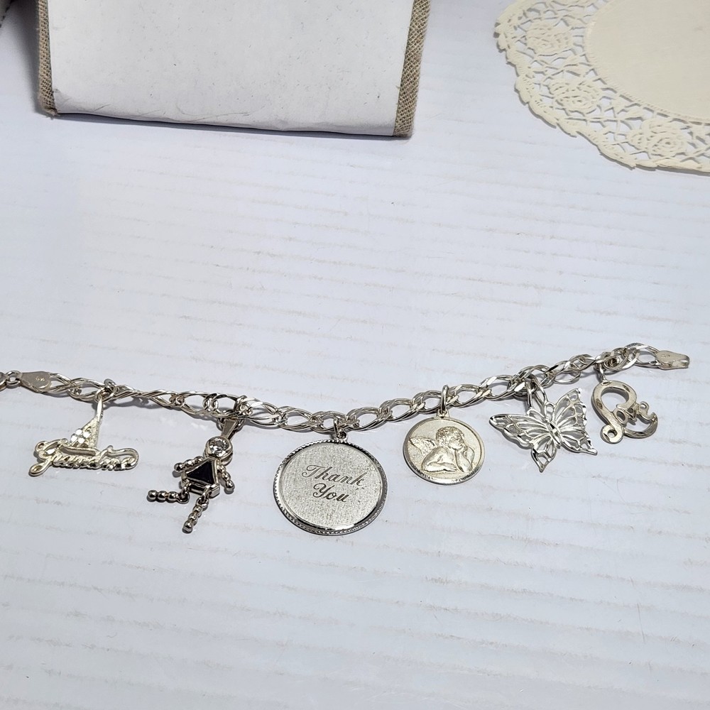 Vintage 925 Sterling Silver Grandma Charm Bracelet Italy 6 Charms 20 Grams