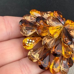 Vintage Rhinestone Brooch Orange Brown Gold Tone Layered Sparkle