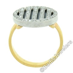 Vintage 14K Gold Platinum 0.60ctw Pave Diamond On Black Onyx Round Platter Ring