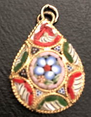 Vtg Gold Tone Micro Mosiac Teardrop Pendant Charm STUNNING! Steal Of A Deal!