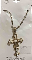 Noblesse Collection Signed VCLM Austrian Crystal Cross Necklace 18” Bead Chain