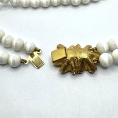 Vtg 50s Mode-Art Signed Double Strand White Beaded Necklace Gold Tone Clasp MCM