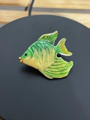 Vintage Green and Yellow Enamel Fish Brooch