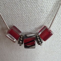 VINTAGE 925 STERLING SILVER SLIDING GLASS BEADS ITALY NECKLACE 18”