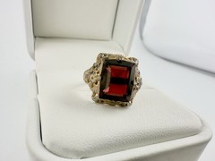 Antique Art Deco Signed Uncas Gold Tone Ring Red Paste Stone Sz5.5 Repair Read