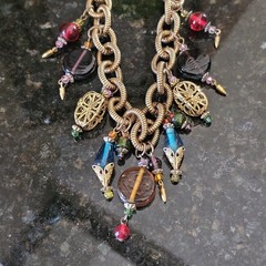 Charm Necklace Chunky Chain Glass Bauble Bead 19″