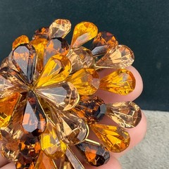Vintage Rhinestone Brooch Orange Brown Gold Tone Layered Sparkle