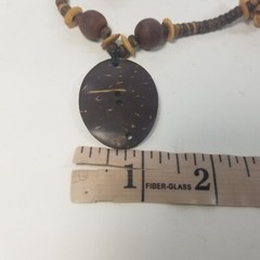 Wood Bead Necklace Flat Slices Disc Boho 29 in Pendant Naturecore Wooden