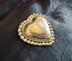 Chic Vintage 925 Sterling Silver CII Mexico Beaded Puffy Heart Brooch Old Pawn