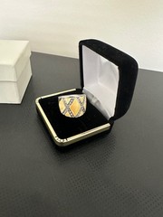 Vintage Art Deco 18KT H.G.E. Rhinestone Yellow Enamel Wide Band Ring Size 7.5-8.