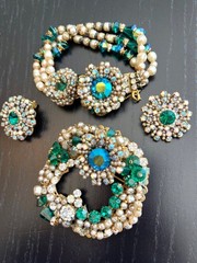 Incredible Vintage 40’s Robert Bracelet Brooch Earrings Pearls Glass Beads etc