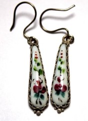 Vintage Unique Russian Enamel Hand Painted Jewelry Set Earrings + Necklace #28a