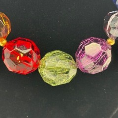 VTG Jewel Tone Bead Necklace Cut Multi Color Blue Green Red Purple Acrylic 18″L
