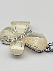Vintage Acrylic Lucite Rhinestone Butterfly Necklace Pendant Yellow Glitter