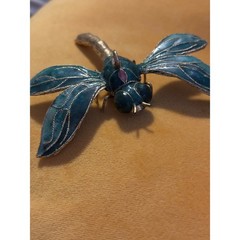 Vintage Cloisonne Enamel Dragonfly Green Teal Large Insect Pendant Ornament