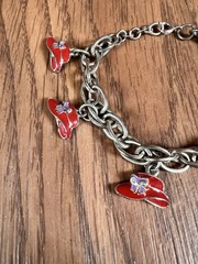Red Hat Society Style Women’s Charm Bracelet + Earrings + Pin Set