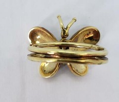 14k Yellow Gold White Green Enamel Butterfly Ring Vintage Size 6.5 R190