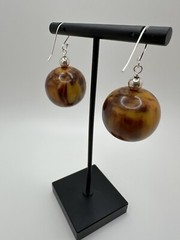 New Sterling Silver Antique Marbled Amber Bakelite Dangle Earrings 4.5cm JB23