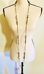 Vintage 80s NAPIER Necklace Abalone Mother Of Pearl & Green Crystals Boho Fairy