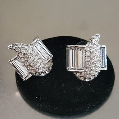 MONET Earrings Vintage Silver Tone Gmmed Stud 20 x 23 mm