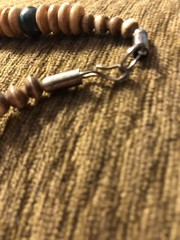 Vintage Stone Wood & Metal Beaded Necklace. Ethnic Art Design Hook Closure 23”
