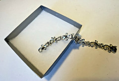 Vintage Trifari Clear Rhinestone & Silver Toned Metal Bracelet, floral leaf, 7″