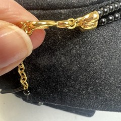 Vintage Black Bead Double Strand Dangle Pendant Gold Tone Choker Necklace