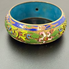 Vintage Womens Bangle Bracelet 2.5in Multicolor Cloisonne Enamel Floral Jewelry
