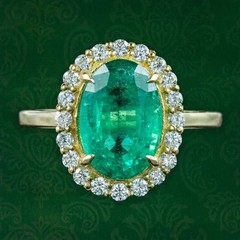 5.30 Ct Natural Emerald Art Deco Vintage Halo Engagement Ring 14K Yellow Gold FN