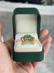Art Deco 4.10 Ct Natural Emerald Antique Vintage Wedding Ring 14K Yellow Gold FN