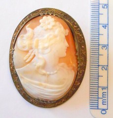 Vintage Large Sterling Silver Vermeil Ornate Carved Shell Cameo Brooch 45mm
