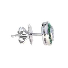 Art Deco Vintage Lab Created Emerald Diamond Antique Earring 14KWhite Gold FN