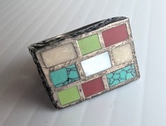 Vintage Multicolor Stone Flush Geometric Grid Sterling Silver Ring Size 5.5