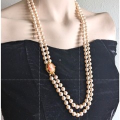 Vintage ERWIN PEARL Double Strand Glass Pearl Necklace Cameo Clasp Opera 23″
