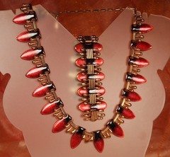 MATISSE TEARDROP Signed Set Red Black Enamel MidCentury Wearable Art Copper 136g