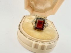 Antique Art Deco Signed Uncas Gold Tone Ring Red Paste Stone Sz5.5 Repair Read