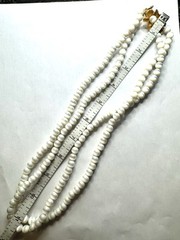 Vtg 50s Mode-Art Signed Double Strand White Beaded Necklace Gold Tone Clasp MCM