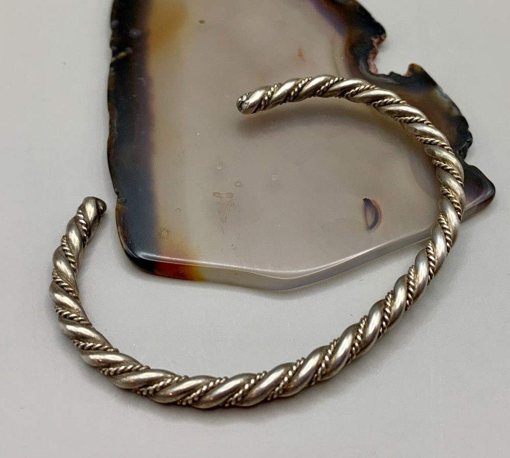 Vintage Sterling Silver Cuff Bracelet Twisted Rope Braid 6” 12 Grams