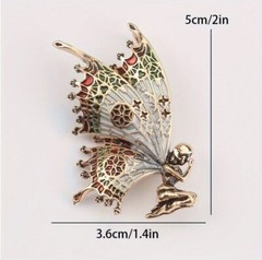 Enamel Stained Glass Wings Fairy Brooch Fold Tone