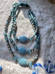 Vintage Blue Statement Beaded Necklace Multi Strand Southwestern Boho 34”