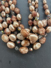“Vintage Necklace Faux Pearl Glass Beads Aurora Borealis Crystals Filigree Clasp