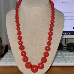 Vintage Coral Red Graduated Glass Bead Necklace Knotted 23in 75g