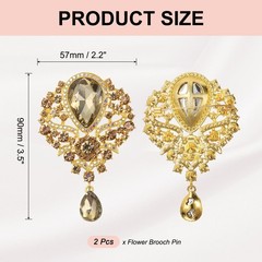 2 Pcs Large Rhinestone Brooch for Women, Champagne(3.5×2.2 Inch)