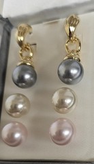 Vintage NOLAN MILLER Signed Interchangeable Faux Pearl Dangle Pierced Earrings