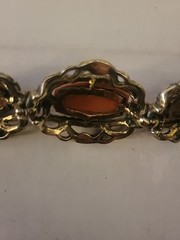 Vintage Gold Tone W Coral Stones And Glass Pink Jewels Bracelet
