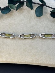 Vintage Sterling Silver 925 Lemon Lime Quartz Crystal Artisan Link Bracelet 6.5″