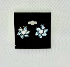 Vintage Style Blue Marquise Rhinestone and Faux Pearl Flower Cluster Earrings