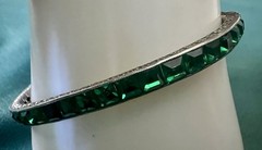 STUNNING ART DECO STERLING GREEN PASTE STONES BANGLE BRACELET 1920s FABULOUS