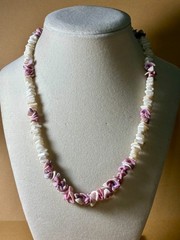 Vintage Pink & White Shell Chip Bead Necklace Tropical Beach Boho Style Retro