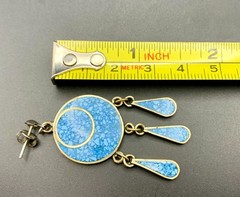 Vintage Drop Earrings Mexican Alpaca Silver Crushed Turquoise Inlay Western